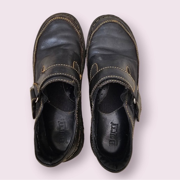 Born Clogs Honesty Size 7.5 Black Leather Slip On Round Toe Mule Shoes - Picture 9 of 10